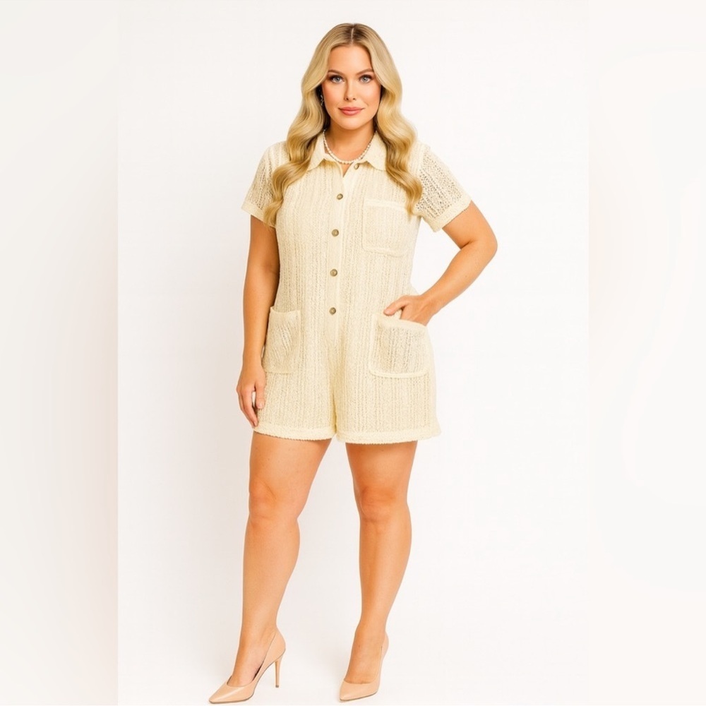 Heyson Ready For The Day Crochet Romper 1XL cream beige boho cottagecore coastal